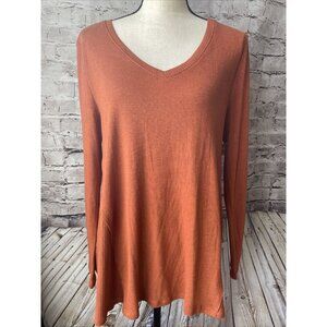 Soft Surroundings Womens Sweater 1X Pullover V Neck Sweater Orange ‎ Casual